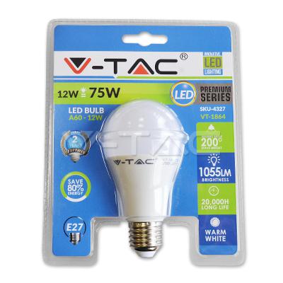 LAMPADINA LED 12W E27 A60 TERMOPLASTICOO BIANCO CALDO BLISTE 3000K                                                                      
