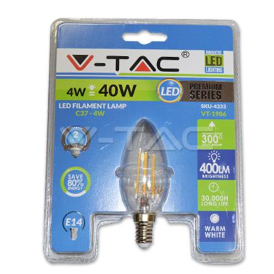 LAMPADINA LED FILAMENTO CANDELA 4W E14 BIANCO CALDO BLISTER PACCO 3000K                                                                 