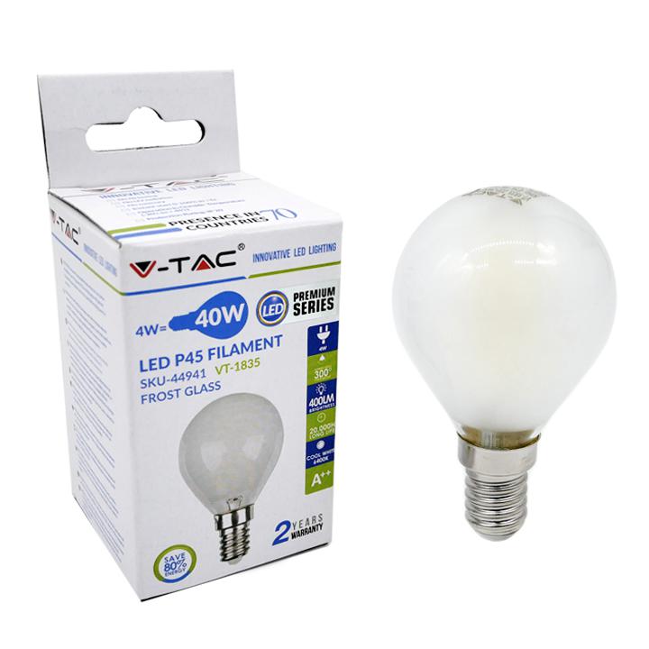 LAMPADINA LED - 4W FILAMENT  E14 P45 OPACO BIANCO 6400K                                                                                 