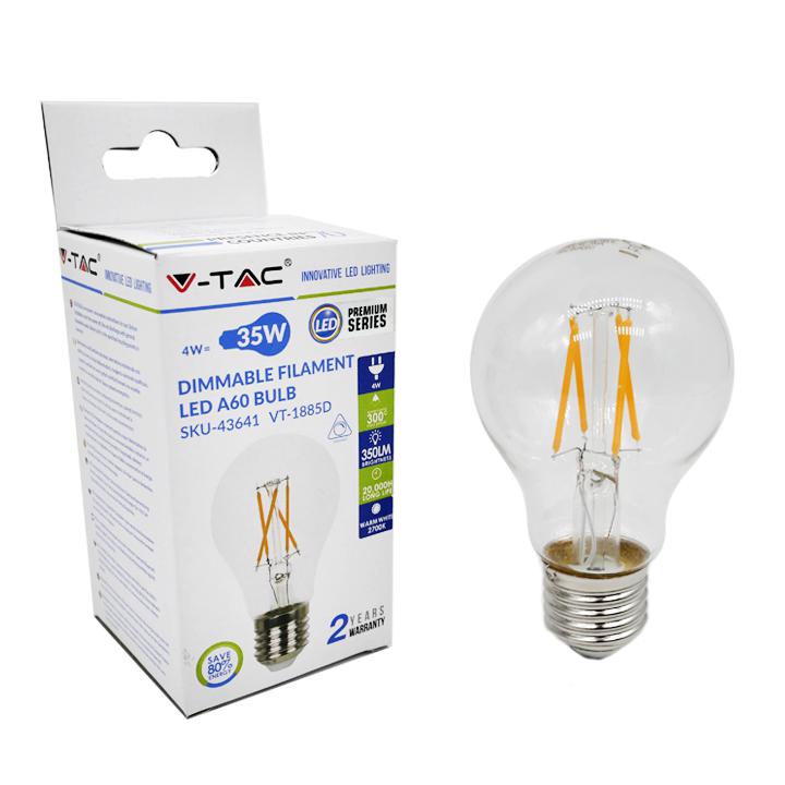 LAMPADINA LED FILAMENTO 4W E27 A60 BIANCO CALDO DIMMERABILE 3000K