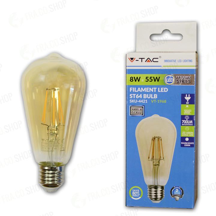 FILAMENTO LED 8W E27 BIANCO CALDO 2200K                                                                                 