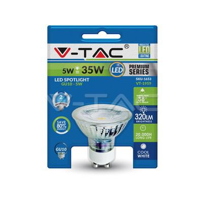 LAMPADINA LED FARETTO 5W GU10 VETRO CON LENTI BIANCO CALDO BLISTER 3000K                                                                