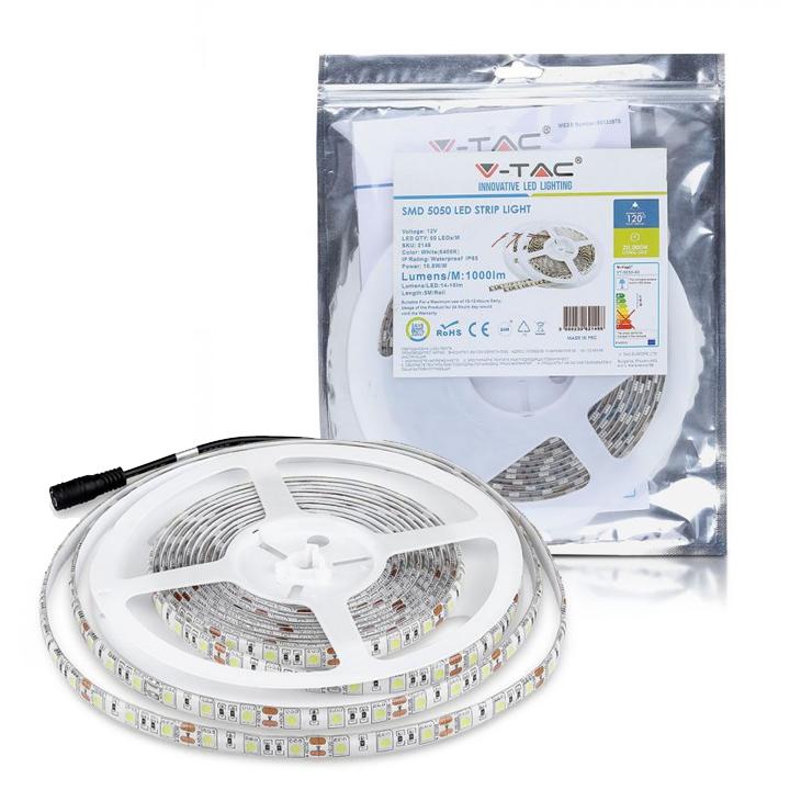 STRISCIA SMD5050 60 LED/M BIANCO FREDDO IP65 6000K                                                                      