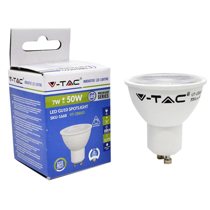 LAMPADINA LED FARETTO 7W GU10 PLASTICA CON LENTI BIANCO CALDO DIMMERABILE 3000K                                         