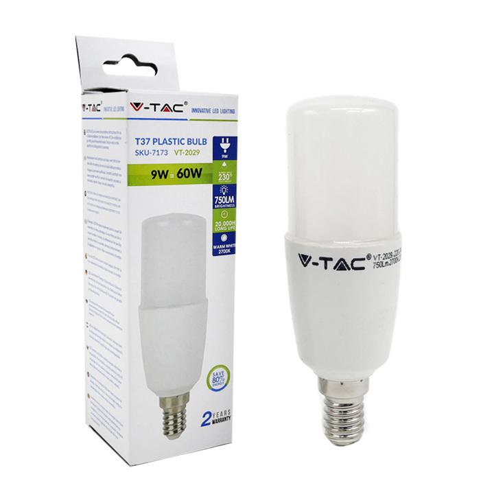 LAMPADINA LED - 9W E14 T37 PLASTICA BIANCO CALDO 2700K                                                                  