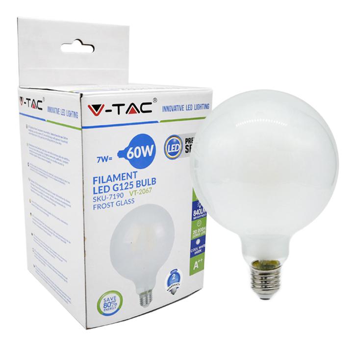 LAMPADINA LED - 7W FILAMENTO E27 G125 OPACO BIANCO A++ 6400K                                                            