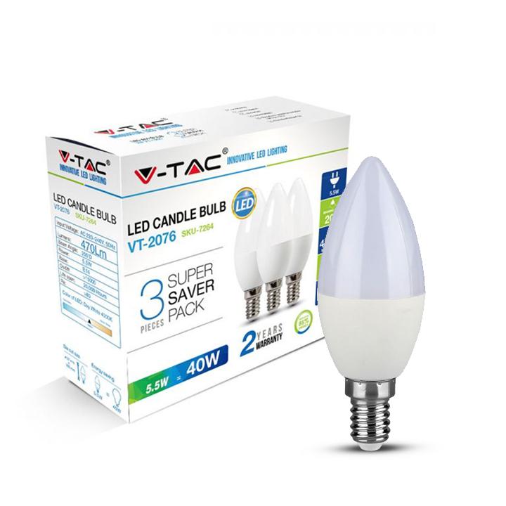 LED LAMPADINA - 5.5W E14 CANDELA NATURAL WHITE 3PZ./PACCHETTO 4000K                                                     