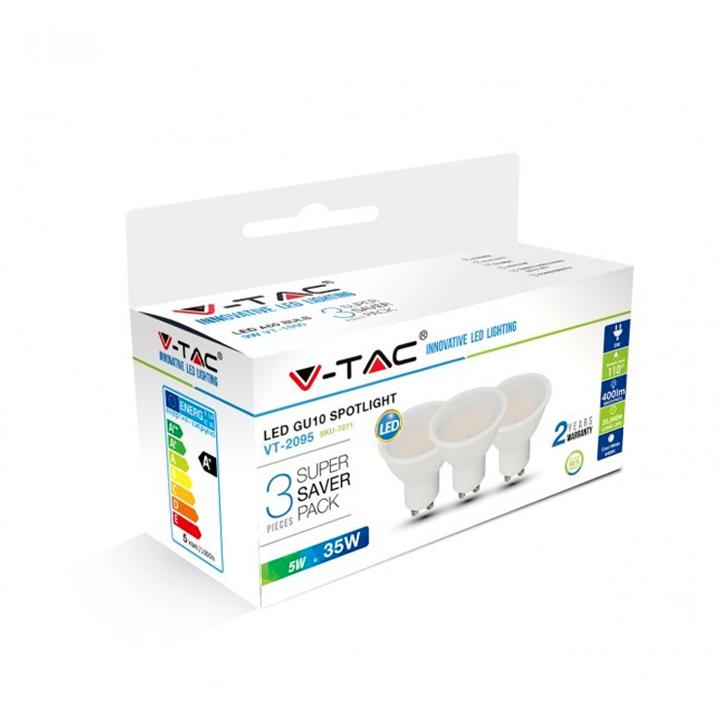 LAMPADINA FARETTO LED - 5W GU10 SMD PLASTICA BIANCA, BIANCO CALDO 3PZ./PACCHETTO 3000K                                  