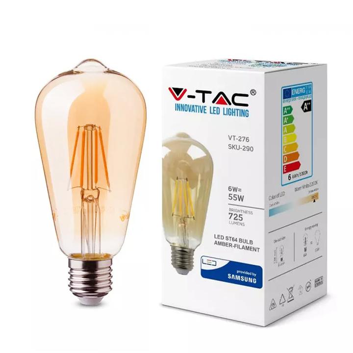 LED LAMPADINA - SAMSUNG CHIP FILAMENTO 6W E27 ST64 AMBER COVER 2200K                                                    