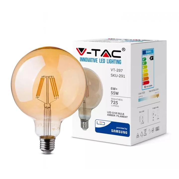 LED LAMPADINA - SAMSUNG CHIP FILAMENTO 6W E27 G125 AMBER COVER 2200K                                                    
