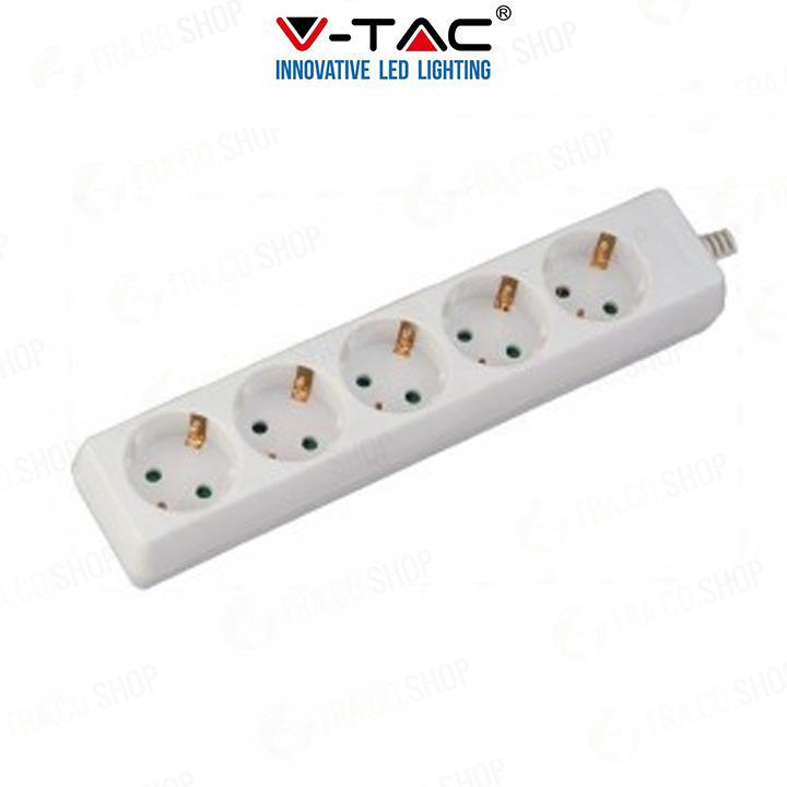 Multipresa con Cavo 1.5mt 5 Prese 10A 2P Shuko e Spina Shuko  Bianco - SKU 8758
