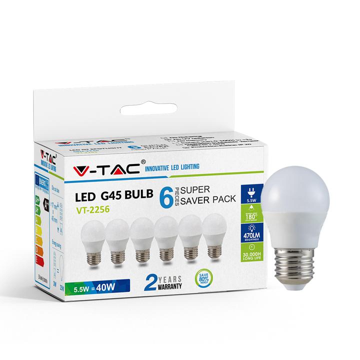 LED LAMPADINA - 5.5W E27 G45 2700K 6PCS/PACK                                                                                            