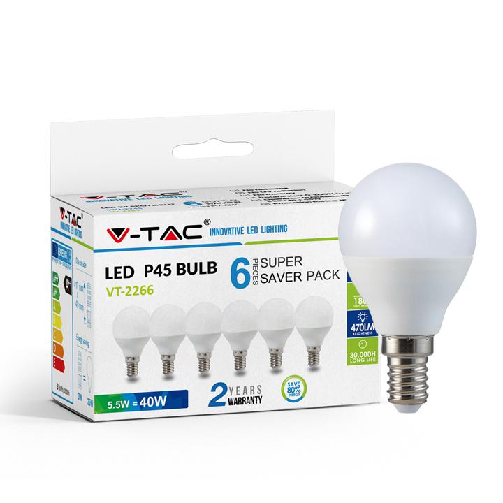LED LAMPADINA - 5.5W E14 P45 4000K 6PCS/PACK                                                                            