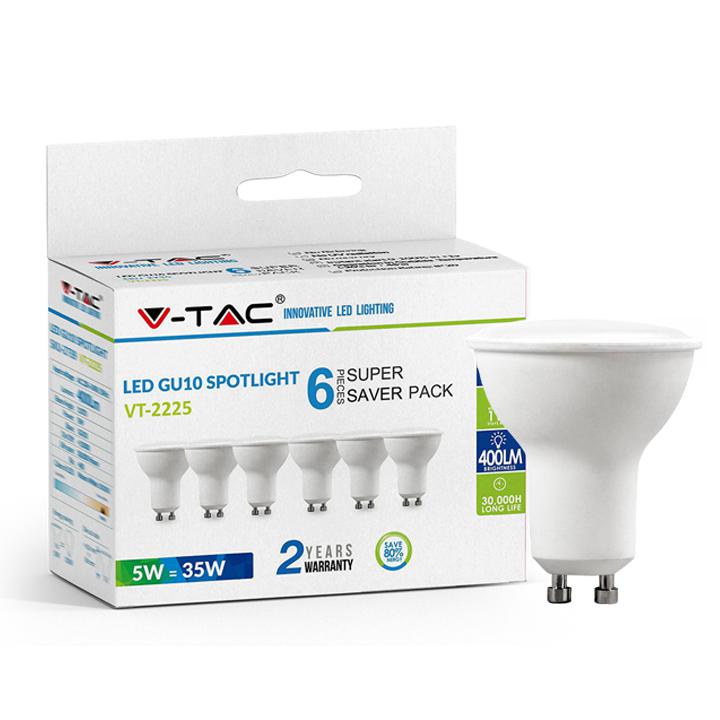 LED FARETTO 5W GU10 SMD WHITE PLASTICA MILKY COVER 3000K 6PCS/PACK
