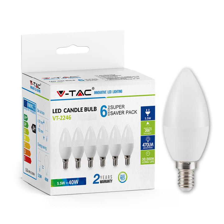 LED LAMPADINA - 5.5W E14 CANDELA 2700K 6 PCS/PACK                                                                                       