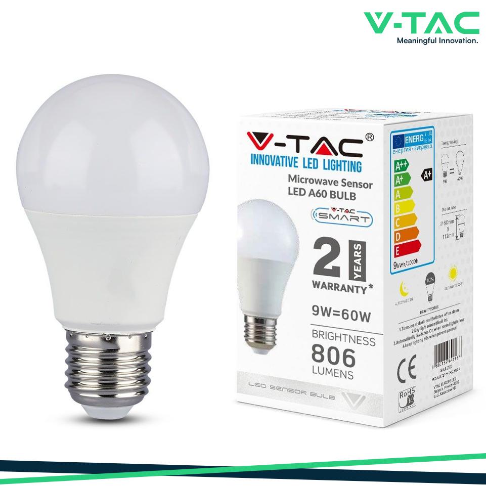 LAMPADINA A LED 9W E27 A60 RA80 SENSORE A MICROONDE 3000K                                                               