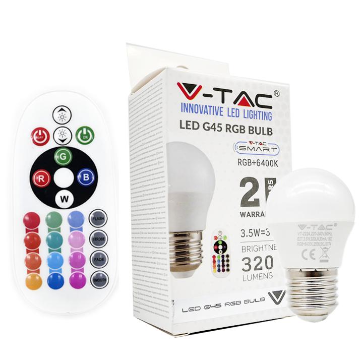 LAMPADINA A LED 3.5W E27 G45 RF CONTROL RGB + 4000K                                                                     