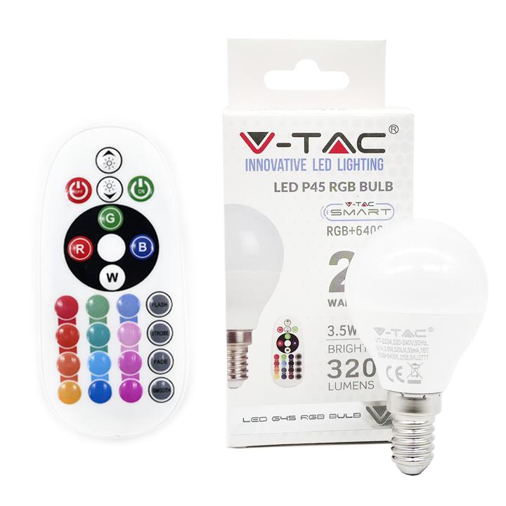 LAMPADINA A LED 3.5W E14 P45 CONTROLLO LUMINOSIT   RF ATTENUABILE RGB + 6400K                                           