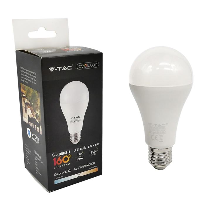 LED LAMPADINA - 15W A65 E27 PLASTICA BULB 4000K 160 LM/W                                                                