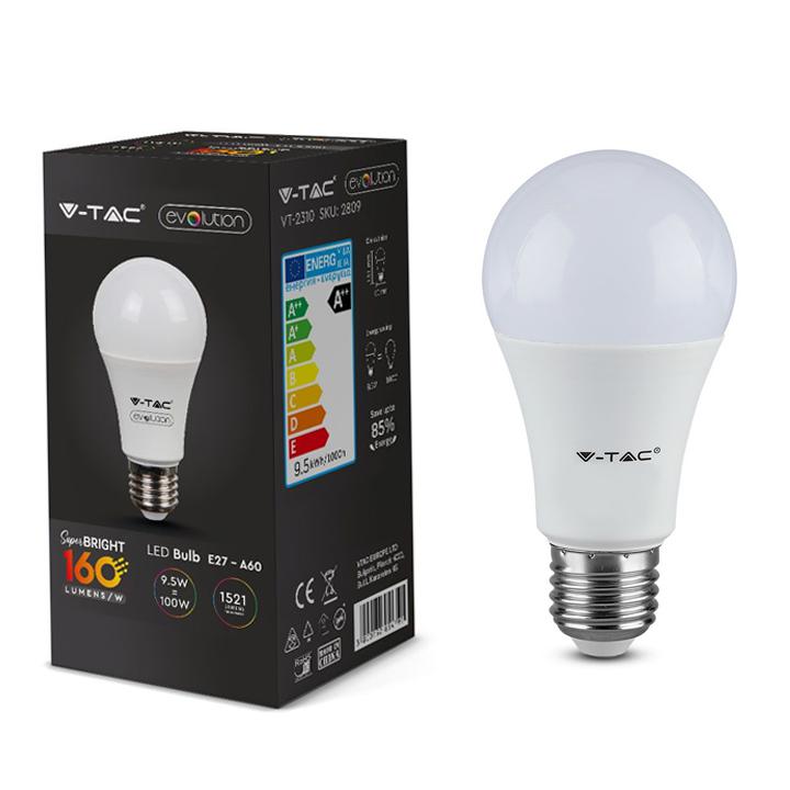 LED LAMPADINA 9.5W E27 A60 PLASTICA 3000K 160 LM/W                                                                      