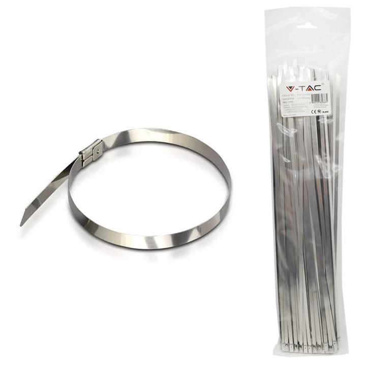 Fascetta di fissaggio acciaio inox 4.6 x 200mm 100pz/conf - v-tac