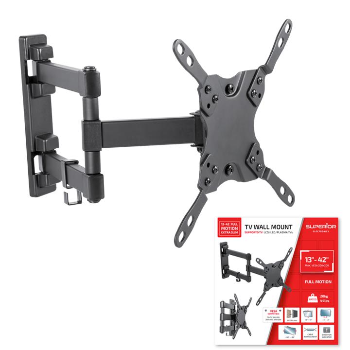 SUPPORTO TV PARETE MOBILE 3 SNODI EXTRA SLIM DA 13 A 42 POLLICI MAX 20 KG