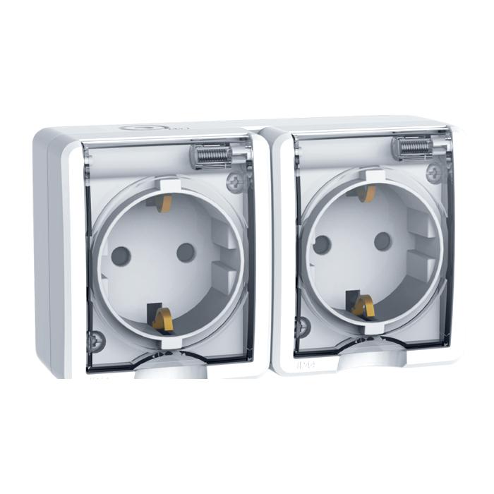 PRESA SCHUKO DOPPIA IP44 BIANCA                                                                                                         