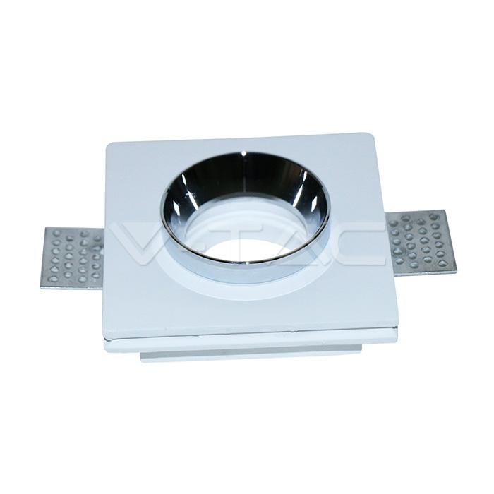 GU10 FITTING GESSO WHITE RECESSED LIGHT WITH CHROME METAL QUADRATO                                                      