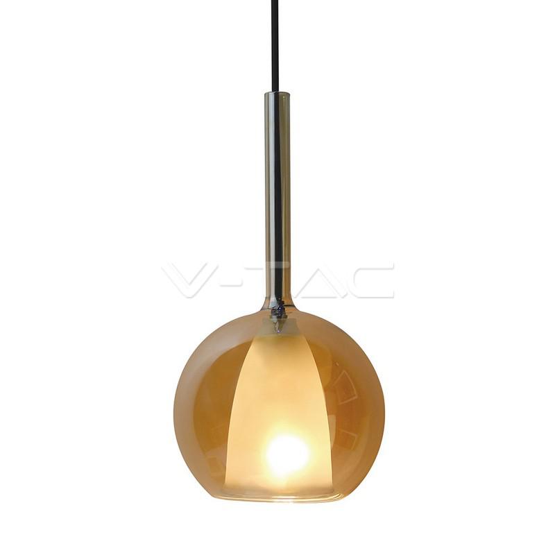 LAMPADARIO CON PORTALAMPADA DOPPIO VETRO AMBER+BIANCO  180MM                                                            