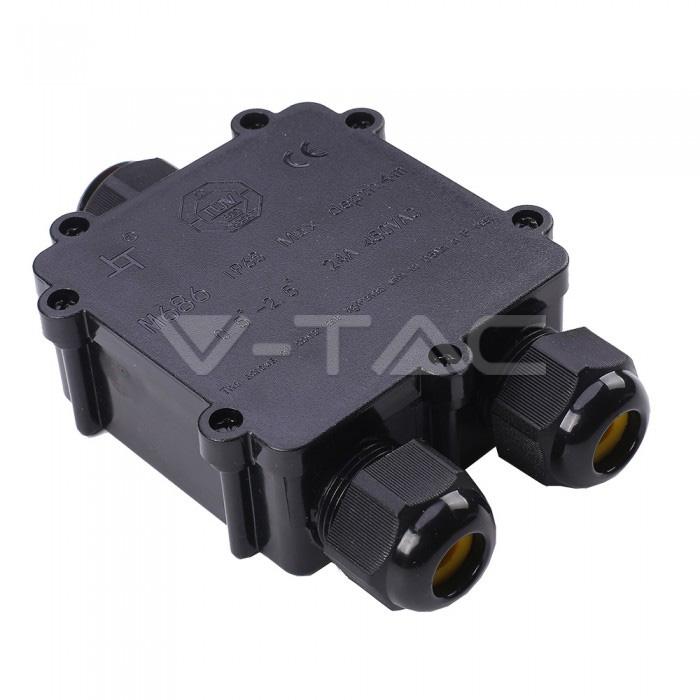 V-TAC  IMPERMEABILE NERA SCATOLA DI DERIVAZIONE CON TERM  8-12MM IP68 PRESSACAVO