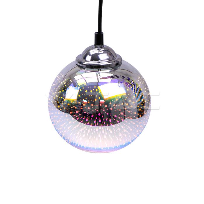 PENDANTE LIGHT HOLDER E27 WITH 3D GLASS LAMPSHADE 150MM                                                                 